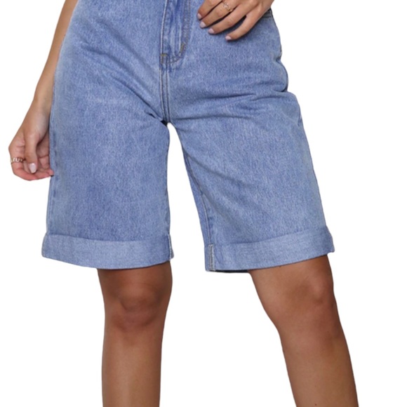 Vintage Wash Denim Longline Tun Up Boyfriend Shorts-Size4 - Picture 4 of 11